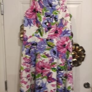 Kasper White Midi Dress with Pink, Purple & Green Floral Print
